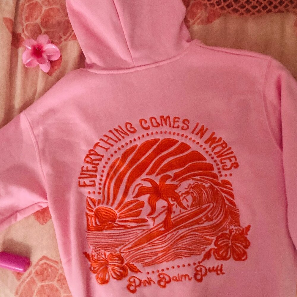 Pink Palm Puff (Imitation) Women's Embroidered Hoodie Brand New